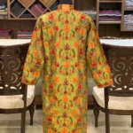 Olive Green Kashmiri Aari Embroidered Long JacketOlive Green Kashmiri Aari Embroidered Long JacketOlive Green Aari Embroidery Art Raw Silk Jacket