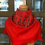 Red Pure Wool Scarf Tribal Thread Embroidered
