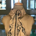 Tribal Thread Embroidered Beige Pure Wool Scarf