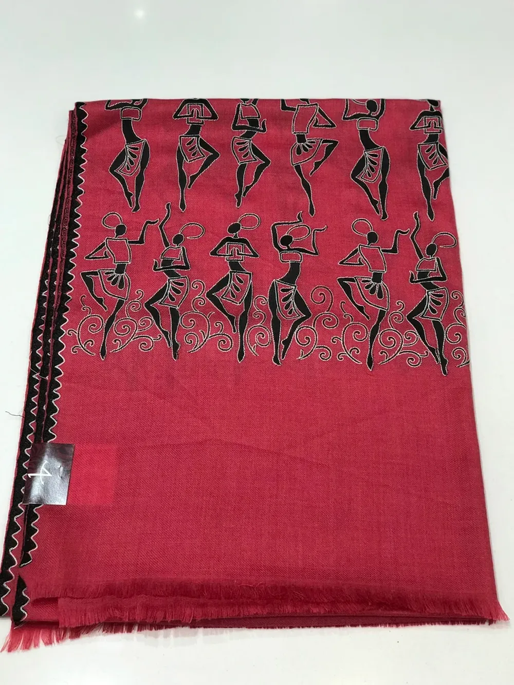 Tribal Thread Embroidered Pink Pure Wool Scarf