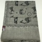 Thread Embroidered Animal Pattern Pure Wool Scarf Grey
