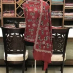 Thread Embroidered Animal Pattern Maroon Pure Wool Scarf