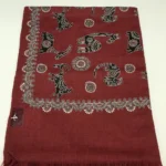 Thread Embroidered Animal Pattern Maroon Pure Wool Scarf