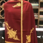 Red Pure Merino Wool Scarf with Tilla Hand Embroidery