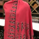 Tribal Thread Embroidered Pink Pure Wool Scarf