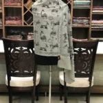 Thread Embroidered Animal Pattern Pure Wool Scarf Grey