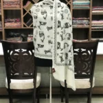 White Animal Pattern Thread Embroidered Pure Wool Scarf