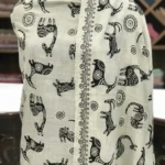 White Animal Pattern Thread Embroidered Pure Wool Scarf