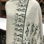 White Tribal Thread Embroidered Pure Wool Scarf