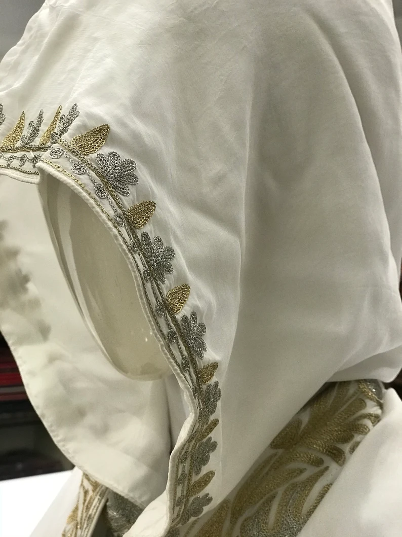 White Crepe Silk Cape with Kashmiri Zari Work