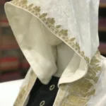 White Silk Velvet Cape with Kashmiri Zari Work