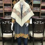 Natural white Papier Mache Hand Embroidered Square Pure Pashmina Scarf