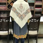 Natural white Papier Mache Hand Embroidered Square Pure Pashmina Scarf