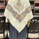 Natural white Papier Mache Hand Embroidered Square Pure Pashmina Scarf