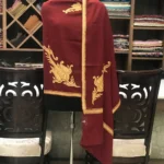 Red Pure Merino Wool Scarf with Tilla Hand Embroidery