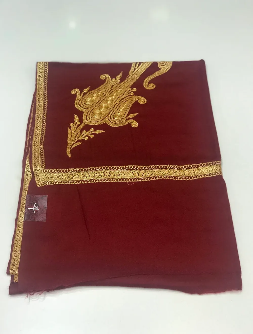 Red Pure Merino Wool Scarf with Tilla Hand Embroidery