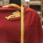 Red Pure Merino Wool Scarf with Tilla Hand Embroidery