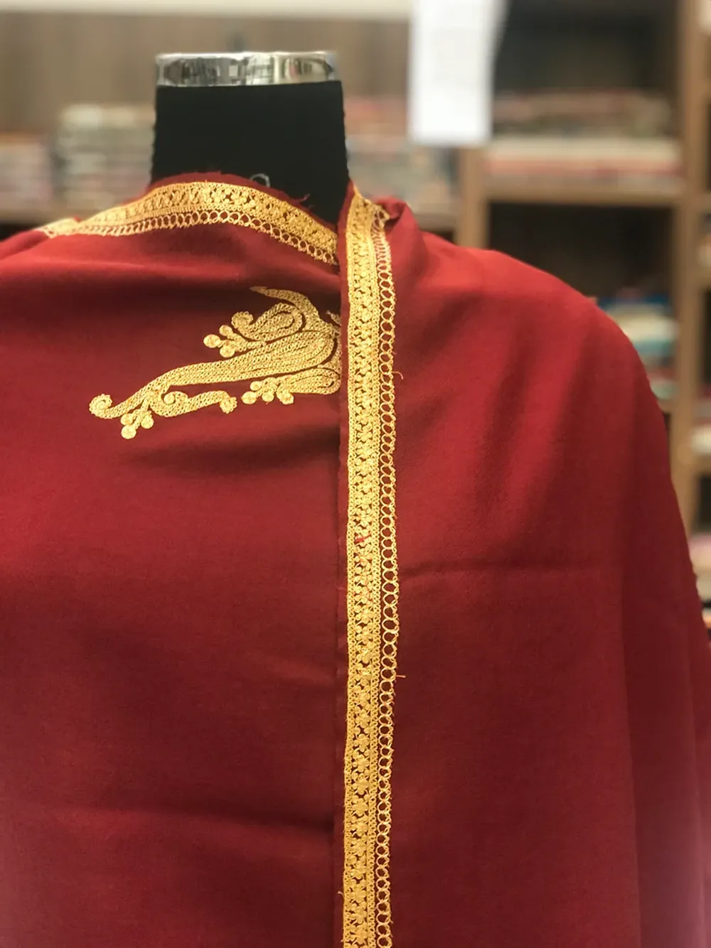 Red Pure Merino Wool Scarf with Tilla Hand Embroidery