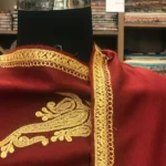 Red Pure Merino Wool Scarf with Tilla Hand Embroidery