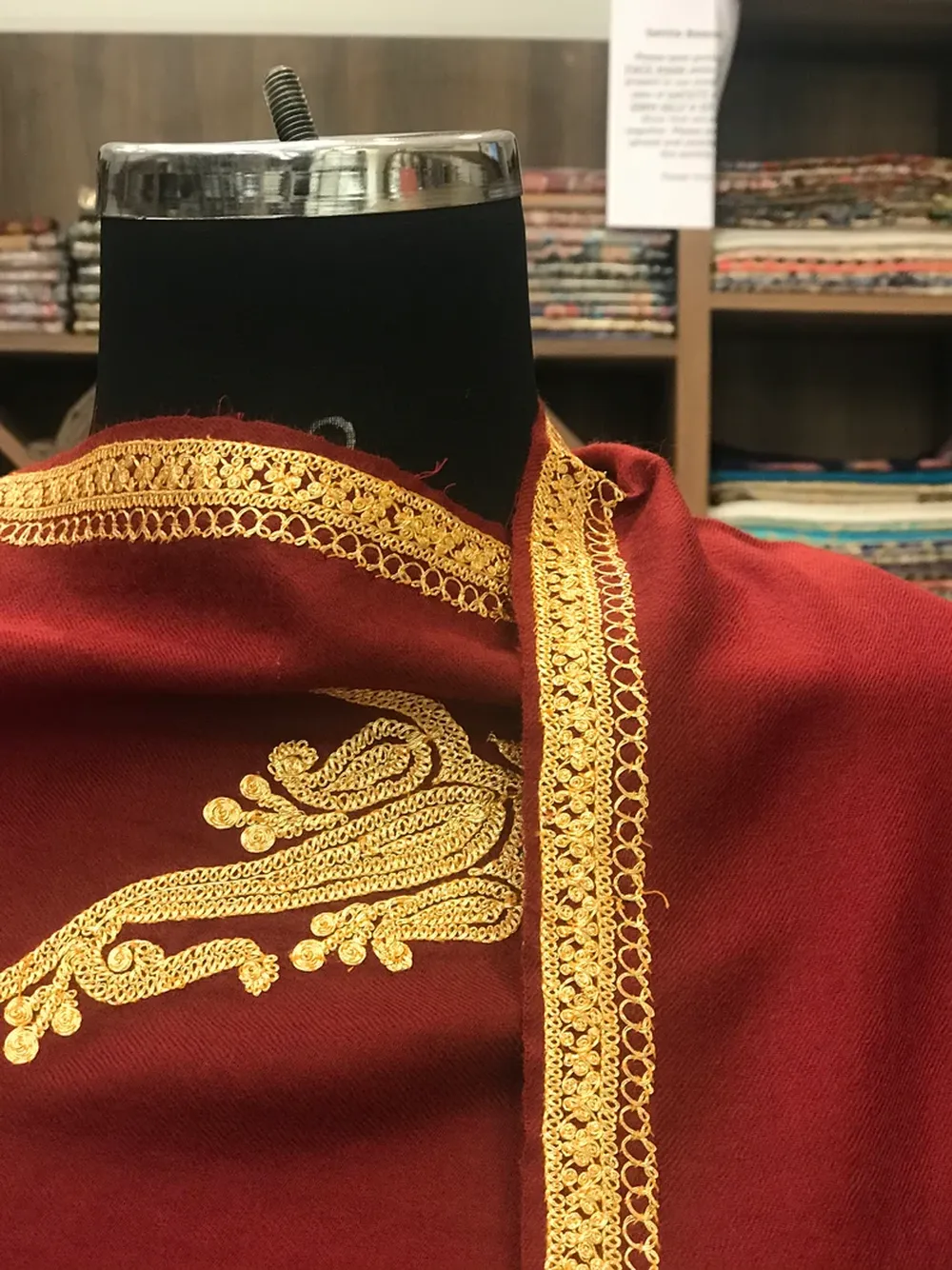 Red Pure Merino Wool Scarf with Tilla Hand Embroidery