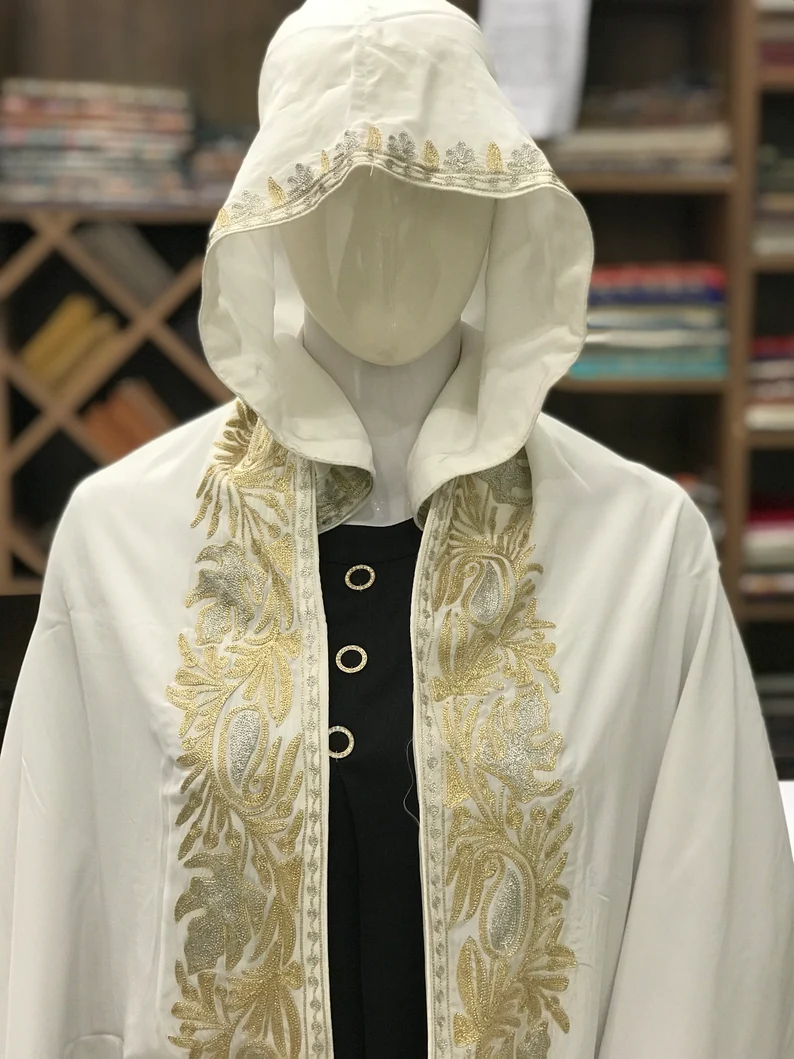 White Crepe Silk Cape with Kashmiri Zari Work