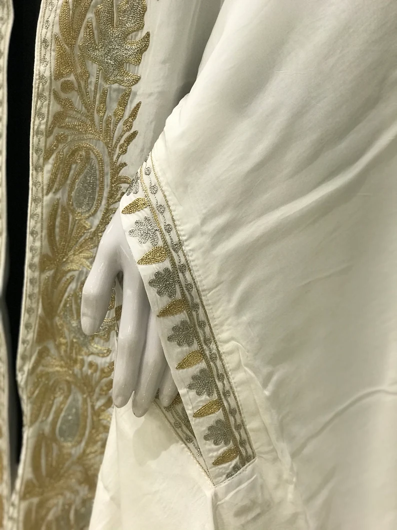 White Crepe Silk Cape with Kashmiri Zari Work