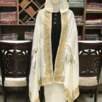 White Silk Velvet Cape with Kashmiri Zari Work