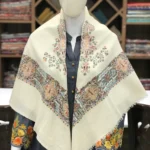 Natural white Papier Mache Hand Embroidered Square Pure Pashmina Scarf