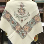 Natural white Papier Mache Hand Embroidered Square Pure Pashmina Scarf