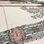 Natural white Papier Mache Hand Embroidered Square Pure Pashmina Scarf