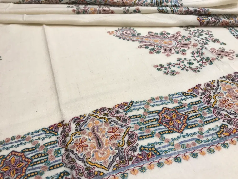 Natural white Papier Mache Hand Embroidered Square Pure Pashmina Scarf