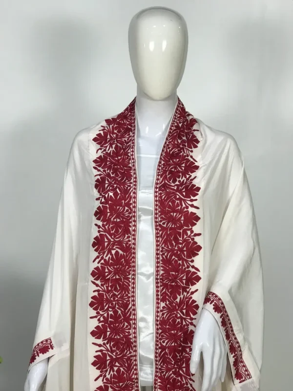 White Summer Cape with Red Thread Embroidery