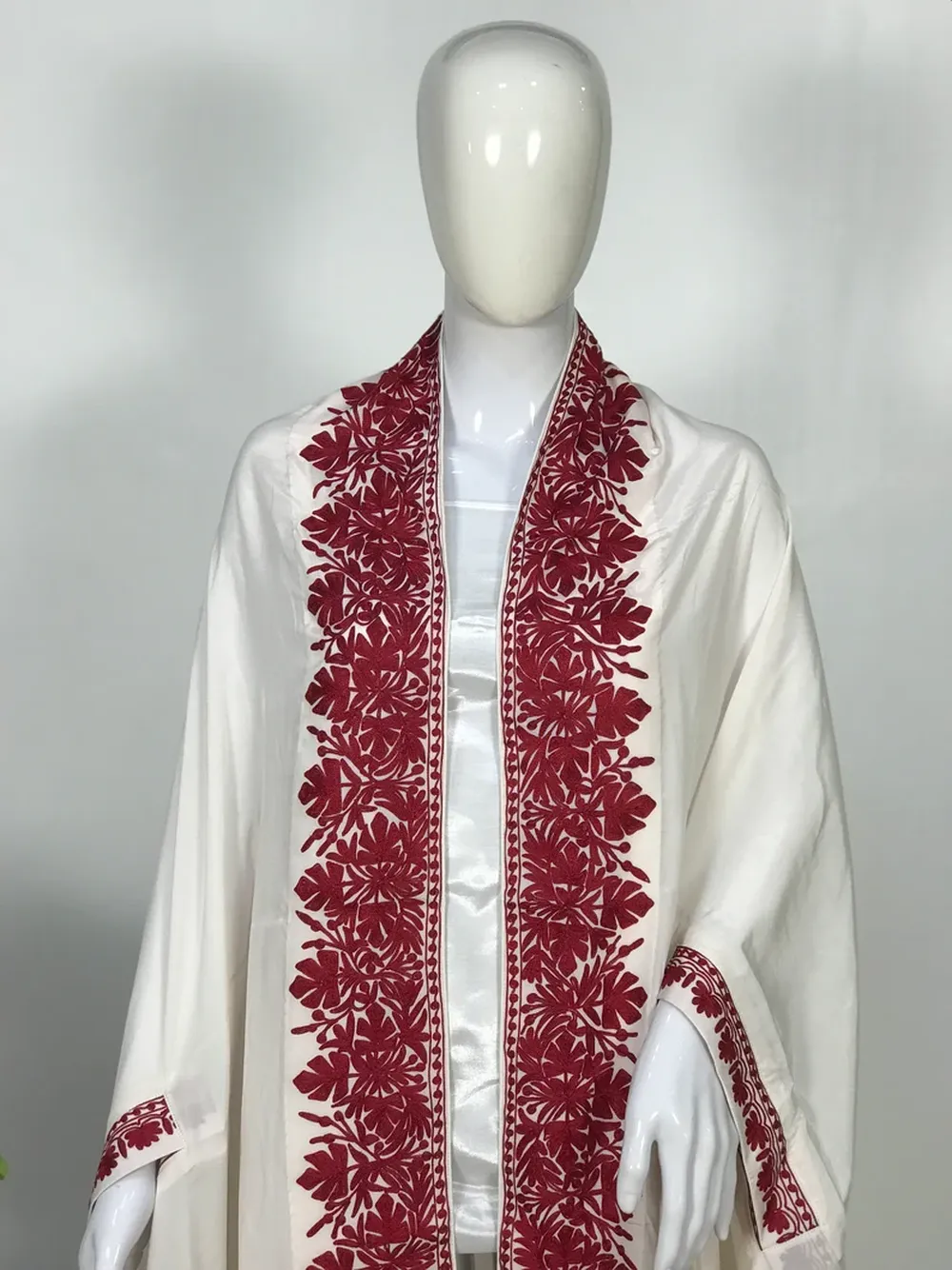 White Summer Cape with Red Thread Embroidery