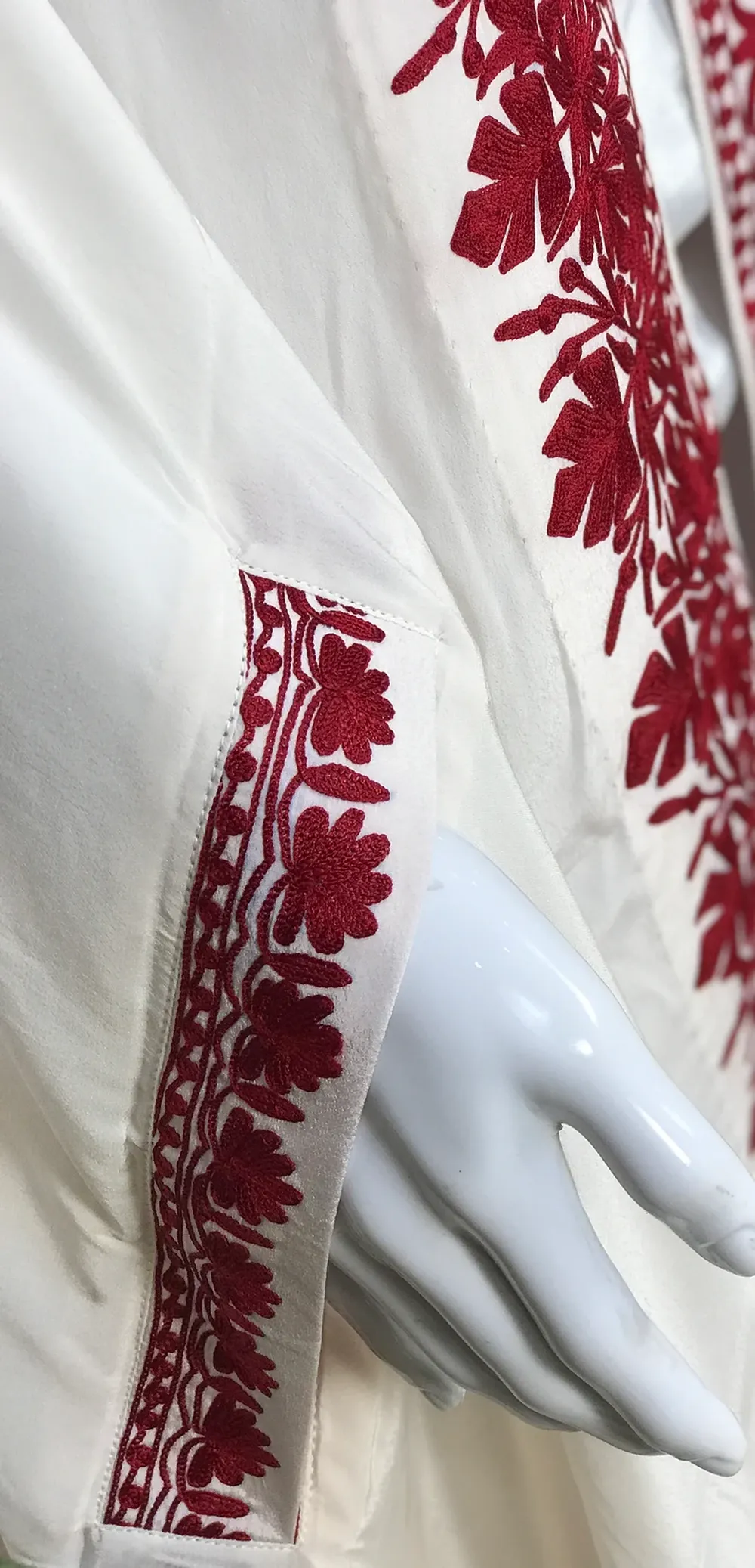 White Summer Cape with Red Thread Embroidery