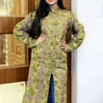 Beige Long Overcoat, Embroidered Coat for Woman