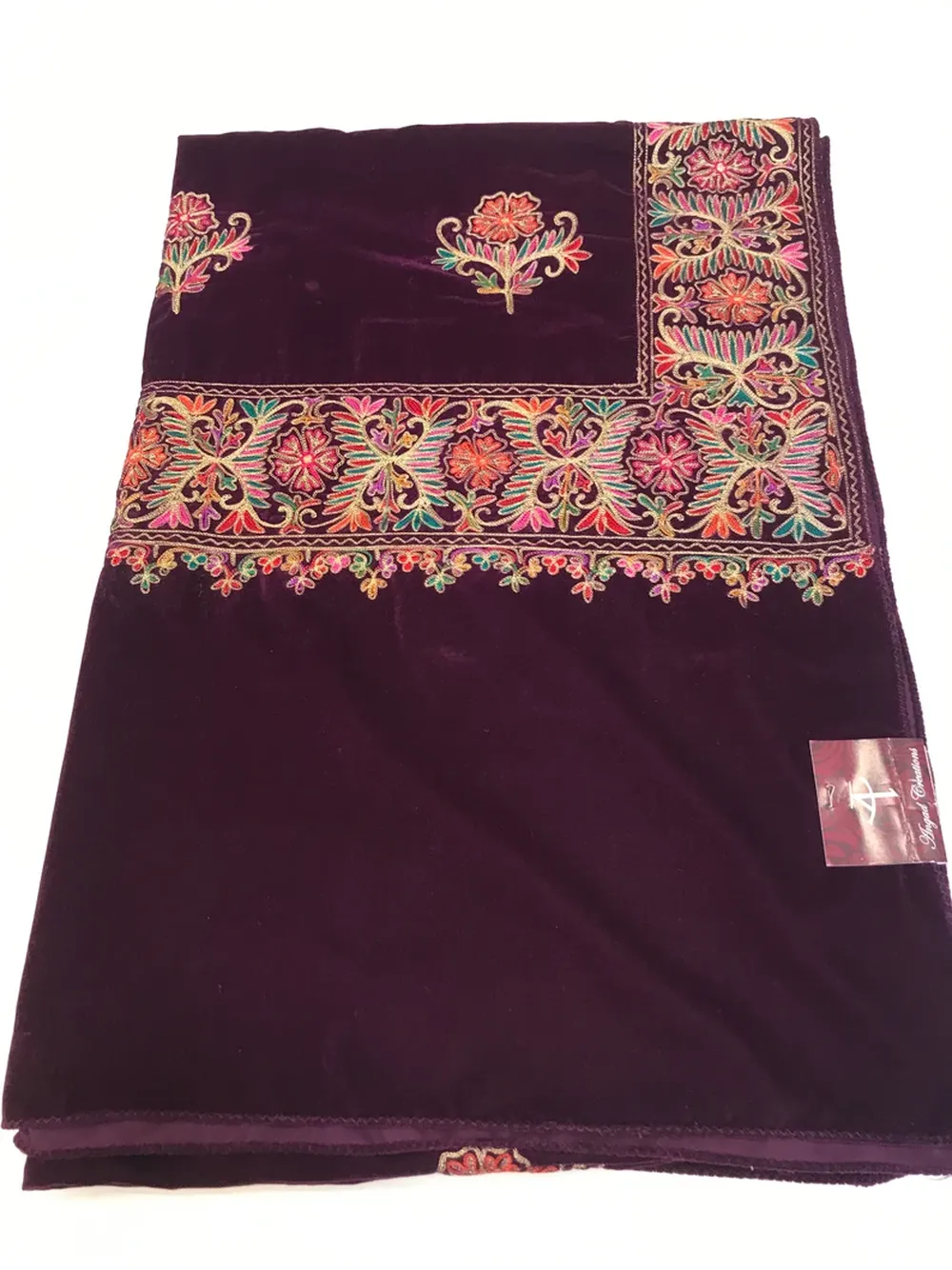 Maroon Velvet Stole with Floral Pattern Thread Embroidery,