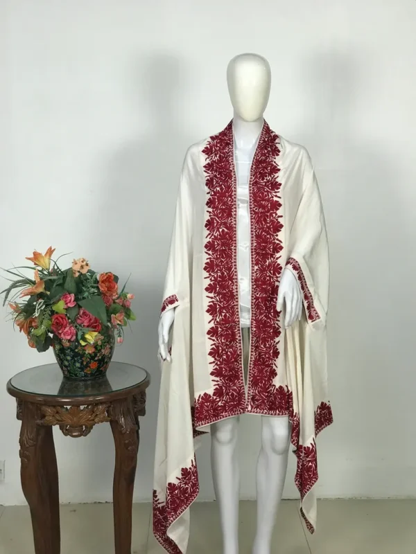 White Summer Cape with Red Thread Embroidery