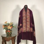 Maroon Velvet Stole with Floral Pattern Thread Embroidery,