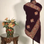 Maroon Velvet Stole with Floral Pattern Thread Embroidery,