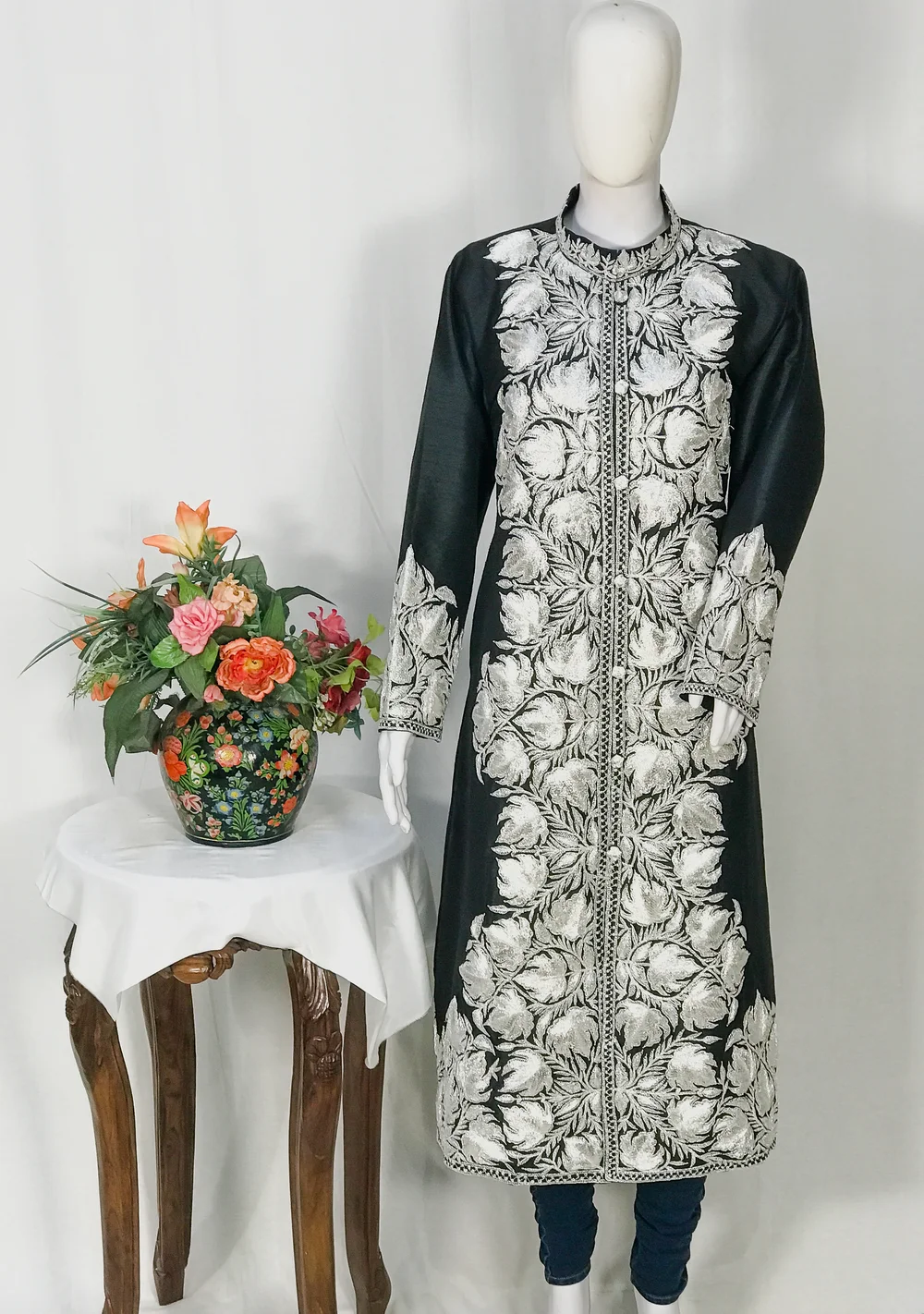 Black Jacket with Silver Puff Embroidery Black Jacket with Silver Puff Embroidery