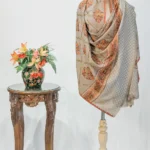 Beige Soft Fine Wool Shawl with Sozni Machine Embroidery