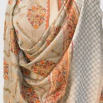 Beige Soft Fine Wool Shawl with Sozni Machine Embroidery front
