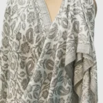 Off-White Soft Fine Wool Stole With Moss Grey Kani Weaves and Sareosky Detailing front