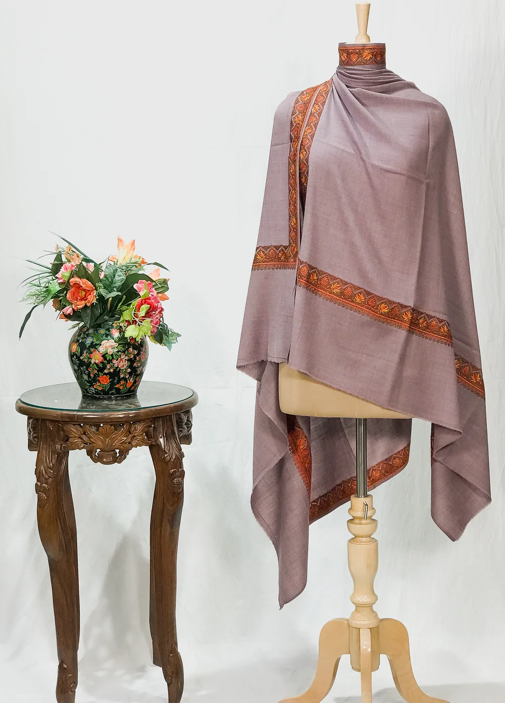 Purple Soft Fine Wool Shawl with Sozni Machine Embroidery