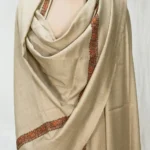 Fawn Soft Fine Wool Shawl with Sozni Machine Embroidery front