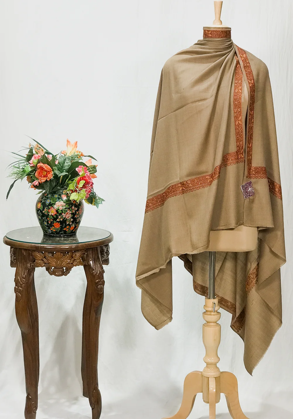 Natural Soft Fine Wool Shawl with Sozni Machine Embroidery