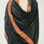 Black Soft Fine Wool Shawl with Sozni Machine Embroidery front
