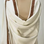 Off-White Soft Fine Wool Shawl with Sozni Machine Embroidery front
