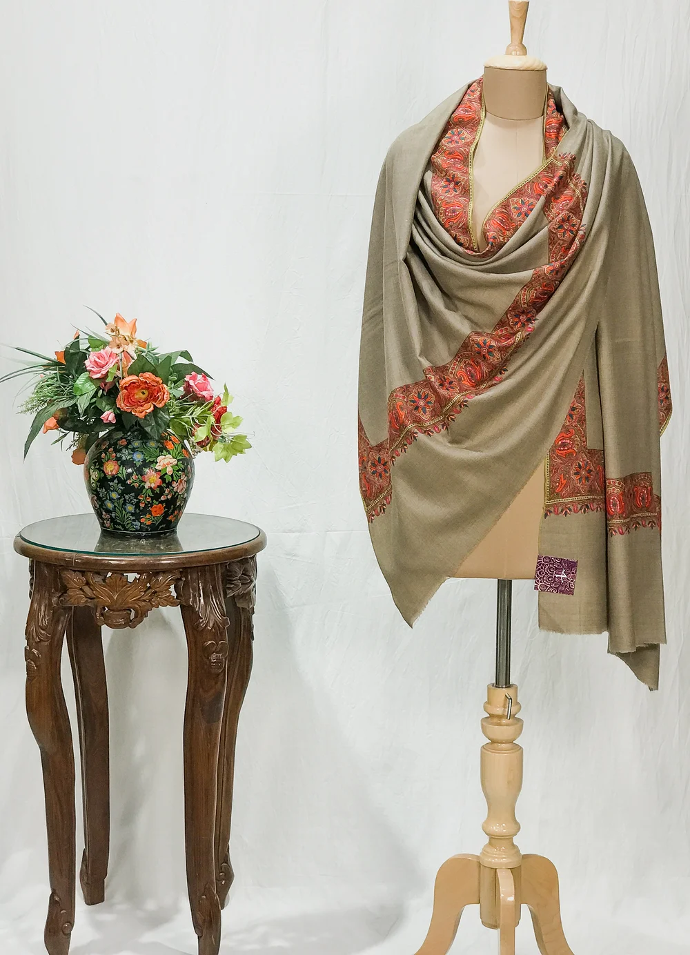 Natural Pure Pashmina Shawl With Sozni hand Embroidery