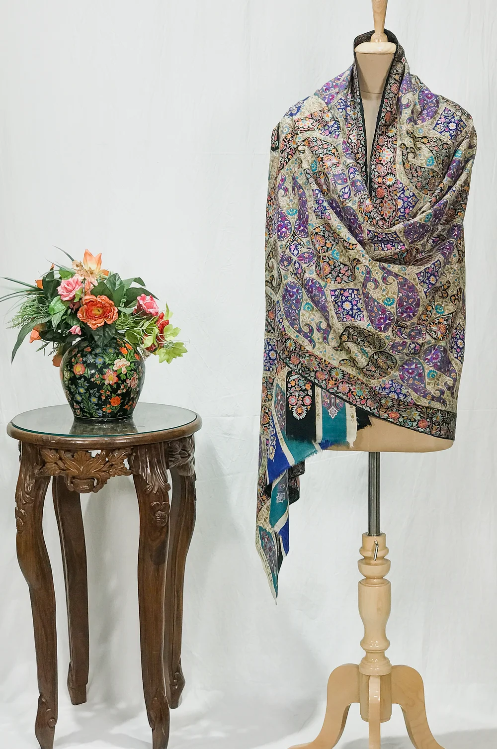 Pure Pashmina Shawl With Multi Colour Artistic Kalamkari